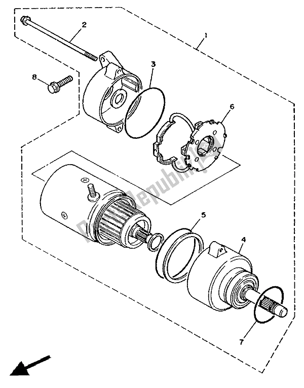 All parts for the Starting Motor of the Yamaha XV 1100 Virago 1991