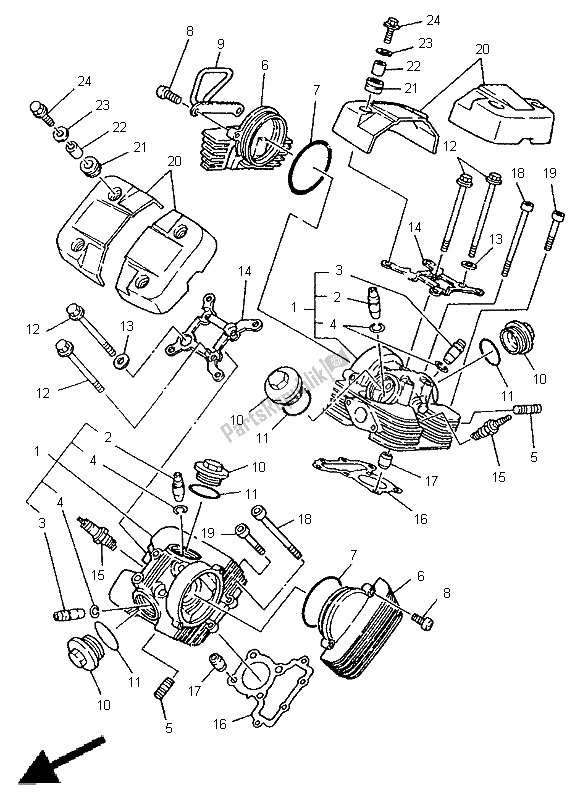 Alle onderdelen voor de Cilinderkop van de Yamaha XV 125 Virago 1998