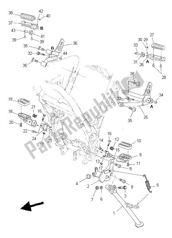 All parts for the Stand & Footrest of the Yamaha XT 660Z Tenere 2009