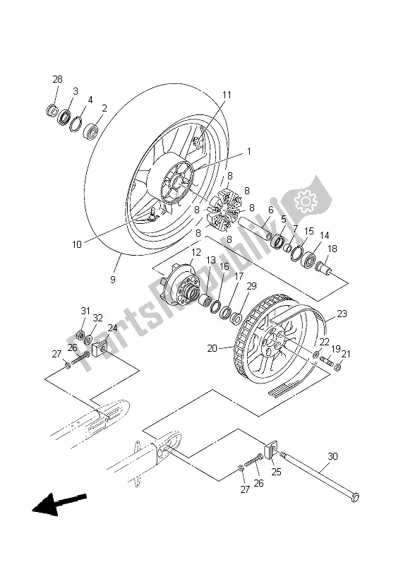 Todas as partes de Roda Traseira do Yamaha XVS 1300A 2007