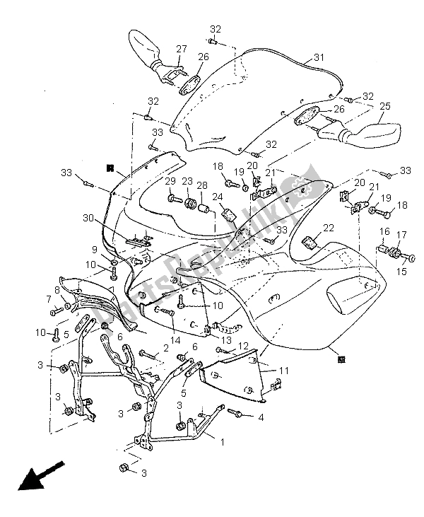 Tutte le parti per il Cowling 1 del Yamaha SZR 660 1997