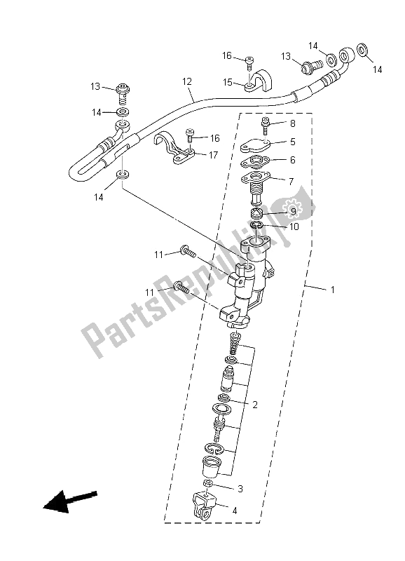 All parts for the Rear Master Cylinder of the Yamaha YZ 125 2009