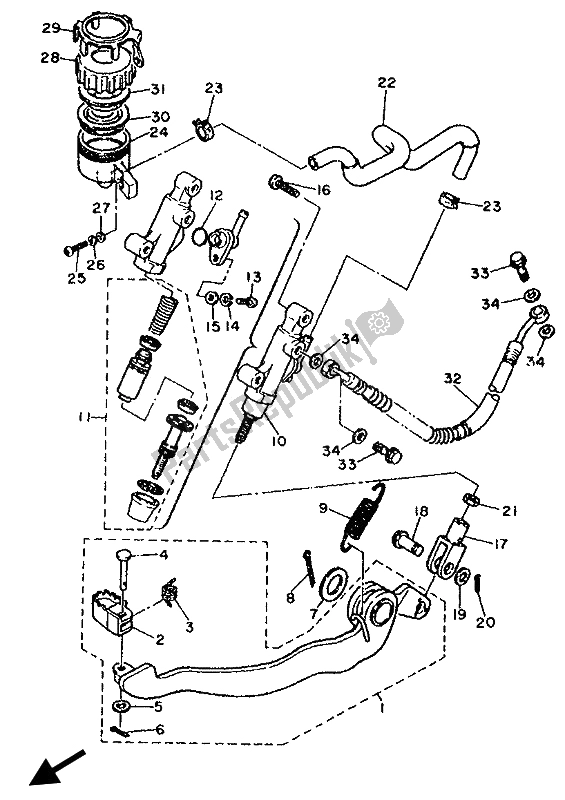 Tutte le parti per il Pompa Freno Posteriore del Yamaha XT 600E 1993