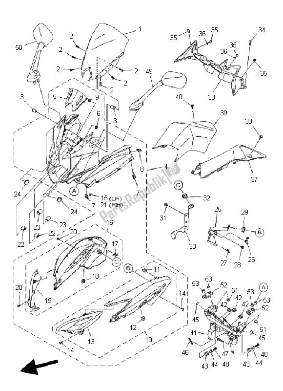 All parts for the Cowling 1 of the Yamaha XJ6F 600 2011