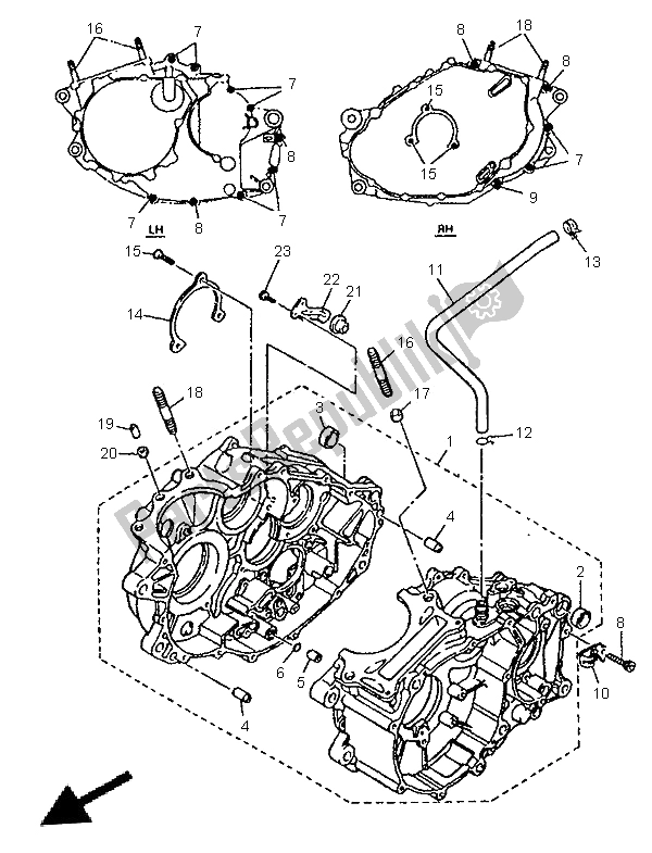 All parts for the Crankcase of the Yamaha TT 600E 1996