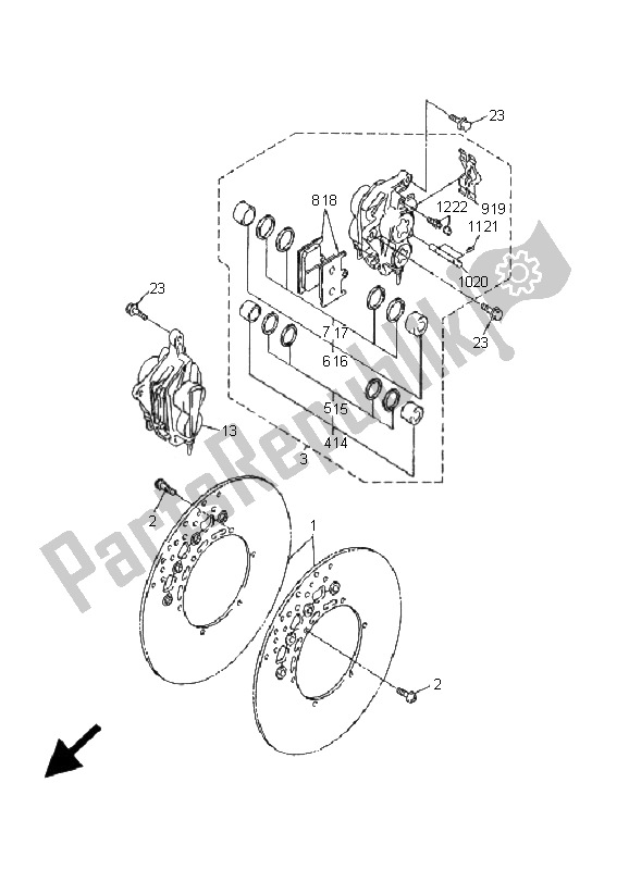 All parts for the Front Brake Caliper of the Yamaha YZF 1000R Thunderace 2001