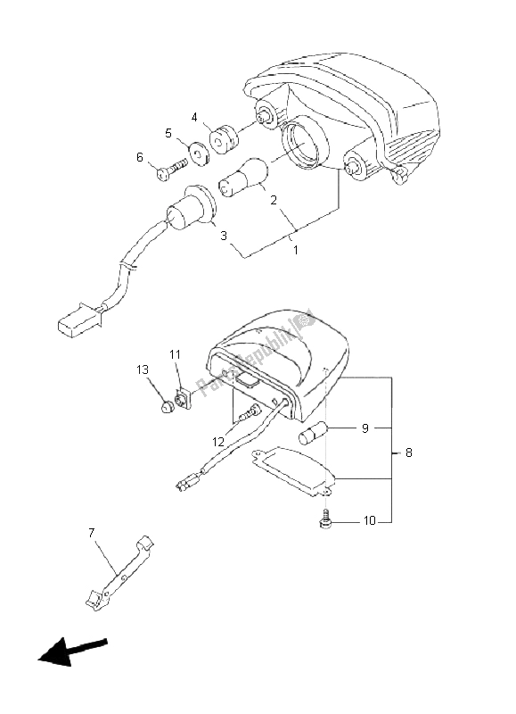 All parts for the Taillight of the Yamaha FZ6 Sahg 600 2009