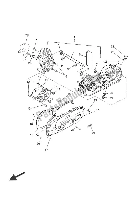 All parts for the Crankcase of the Yamaha YN 50 2016