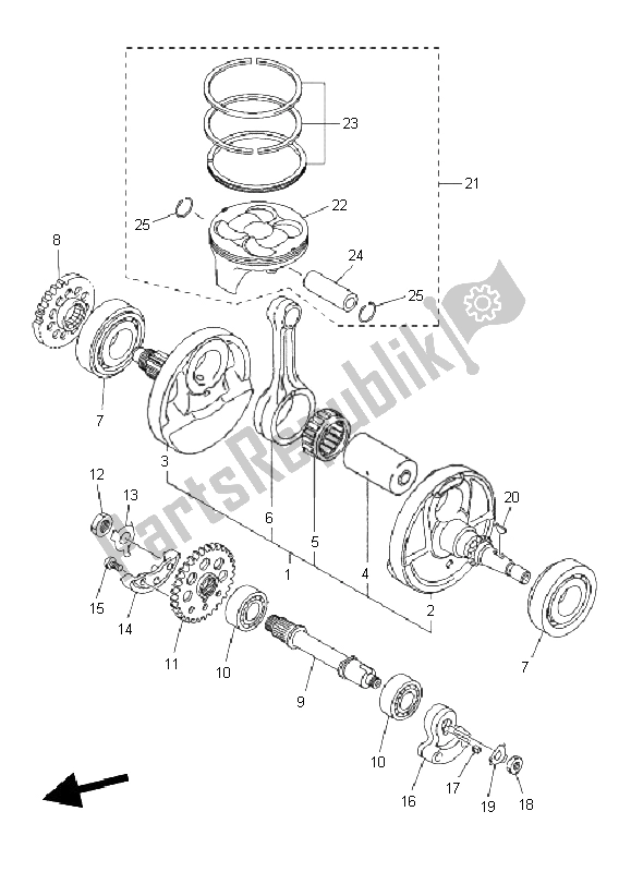 All parts for the Crankshaft & Piston of the Yamaha YZ 450F 2011