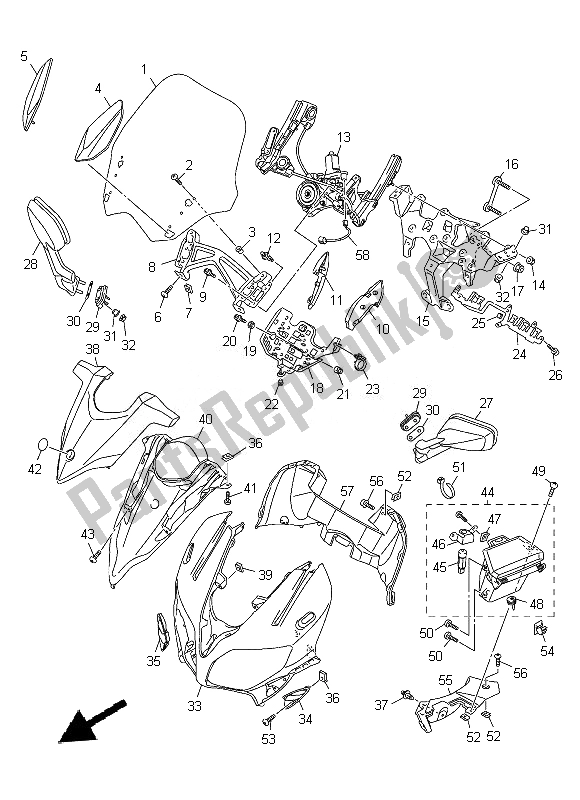 All parts for the Cowling 1 of the Yamaha FJR 1300A 2014