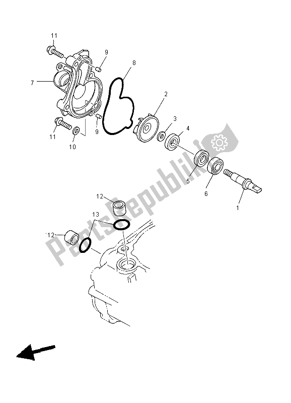 All parts for the Water Pump of the Yamaha YZ 450F 2004