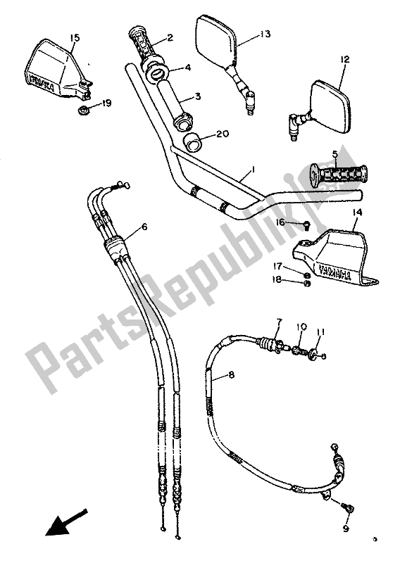 All parts for the Steering Handle & Cable of the Yamaha XT 600K 1993