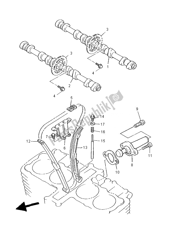 Alle onderdelen voor de Nokkenas & Ketting van de Yamaha XJR 1300 2010