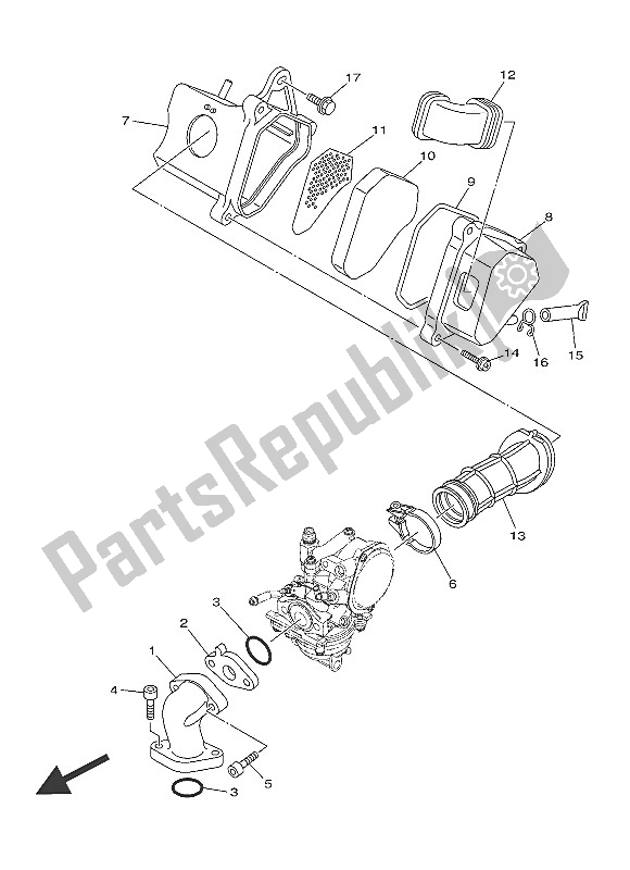 All parts for the Intake of the Yamaha TT R 50E 2016