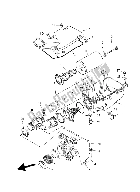 All parts for the Intake of the Yamaha YFM 700R 2012