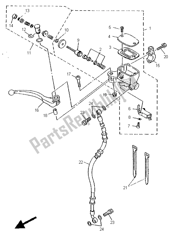 All parts for the Front Master Cylinder of the Yamaha XJ 600S 1995