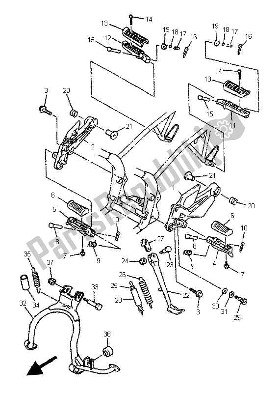 All parts for the Stand & Footrest of the Yamaha XJ 600N 1997