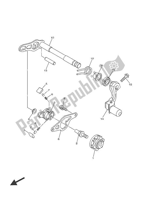 All parts for the Shift Shaft of the Yamaha YZ 250 FX 2016