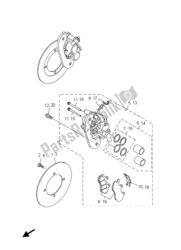 All parts for the Rear Brake Caliper of the Yamaha YXR 700 Fspd Rhino 2013