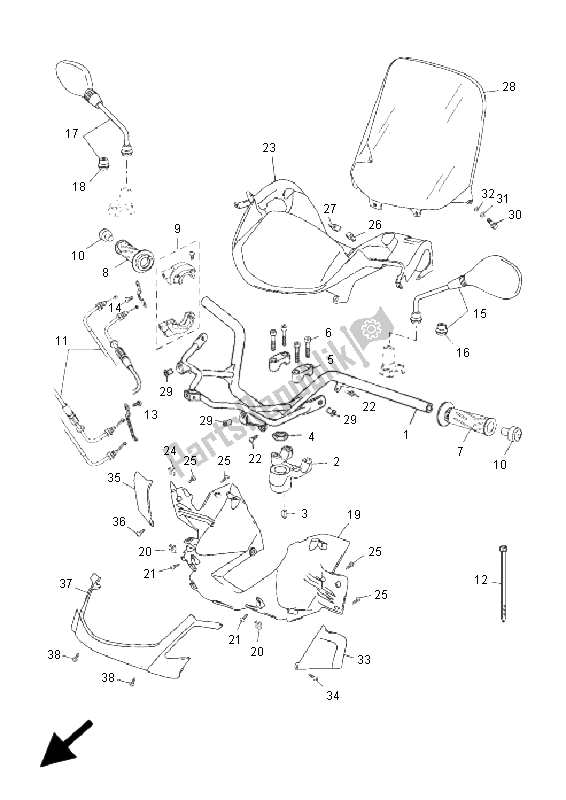 All parts for the Steering Handle & Cable of the Yamaha YP 250R X MAX 2006