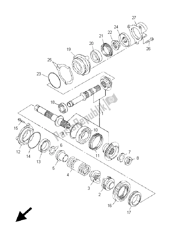 All parts for the Middle Drive Gear of the Yamaha FJR 1300A 2011