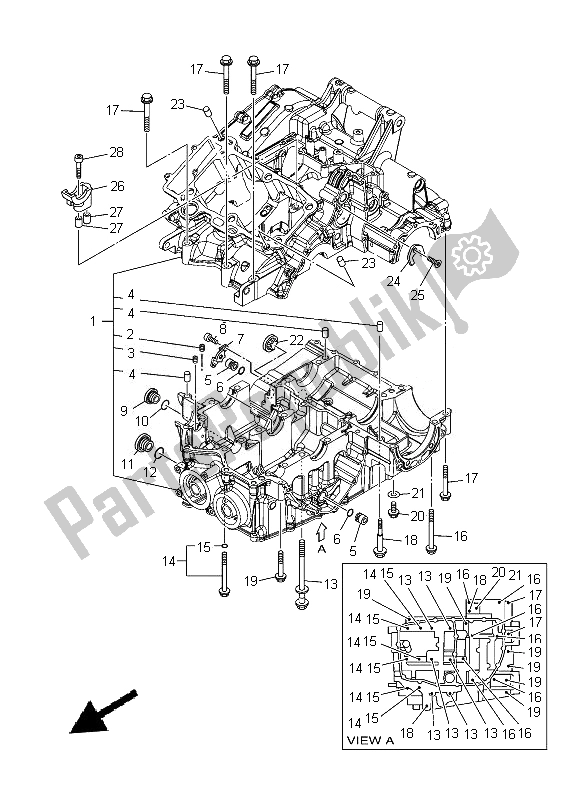 All parts for the Crankcase of the Yamaha XT 1200Z 2014