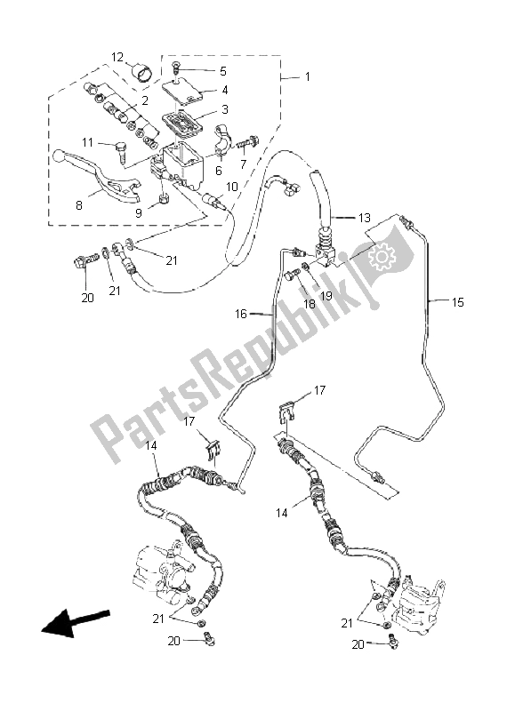 Alle onderdelen voor de Voorste Hoofdcilinder van de Yamaha YFZ 350 Banshee 2006