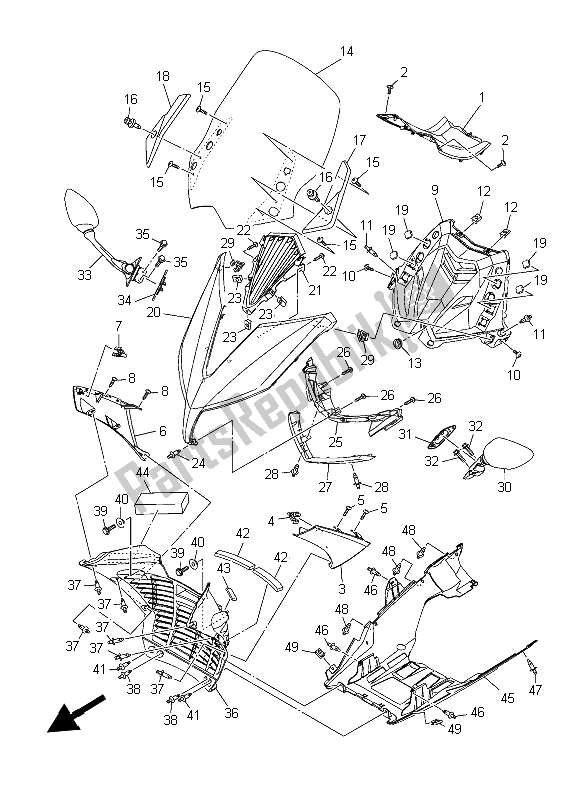 All parts for the Windhsield of the Yamaha XP 500 Dnms 2015