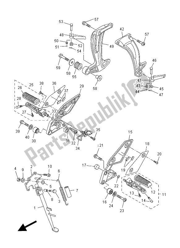 All parts for the Stand & Footrest of the Yamaha FZ1 N 1000 2012