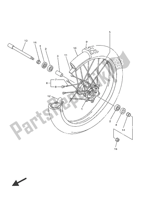 All parts for the Front Wheel of the Yamaha YZ 450 FX 2016