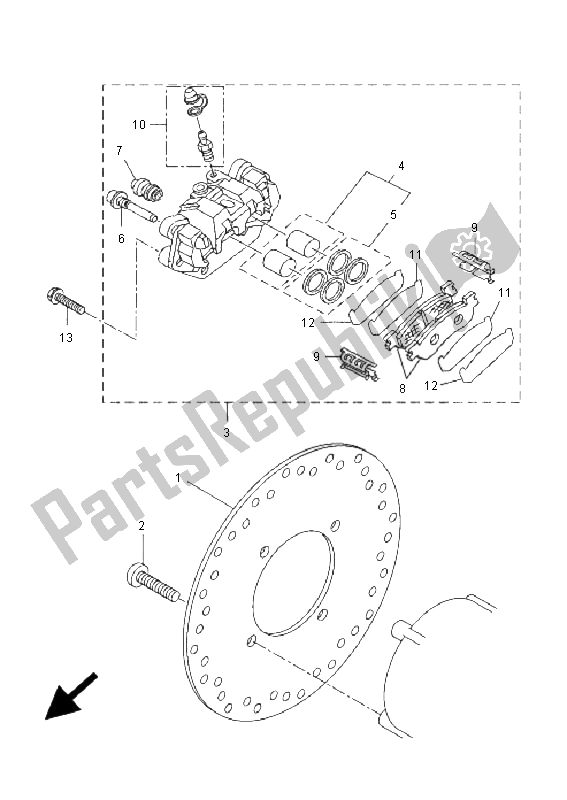 All parts for the Rear Brake Caliper of the Yamaha VP 250 X City 2009