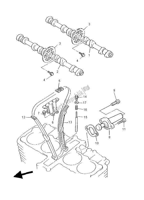 Alle onderdelen voor de Nokkenas & Ketting van de Yamaha XJR 1300 2009