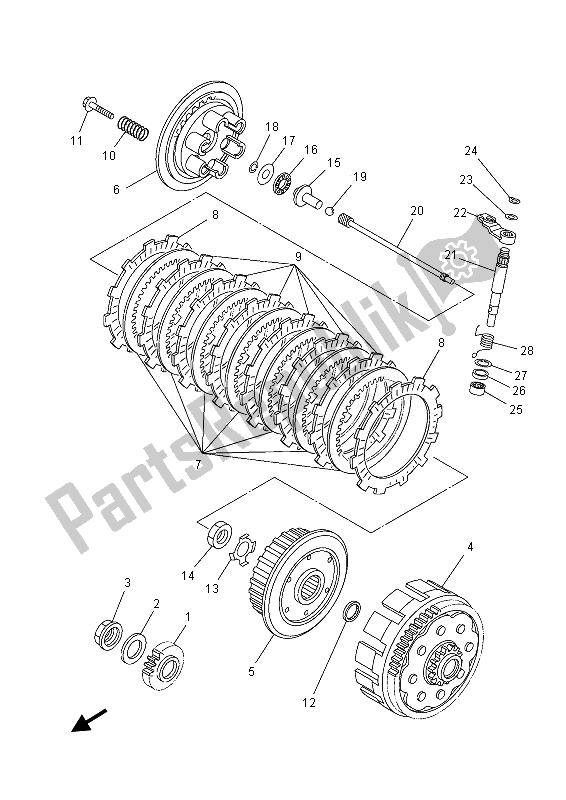 Alle onderdelen voor de Koppeling van de Yamaha YFZ 450 RD 2013