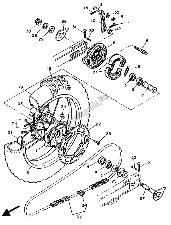 Todas as partes de Roda Traseira do Yamaha TT 600W 1989