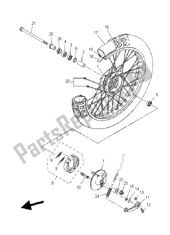 All parts for the Front Wheel of the Yamaha TT R 110E 2010