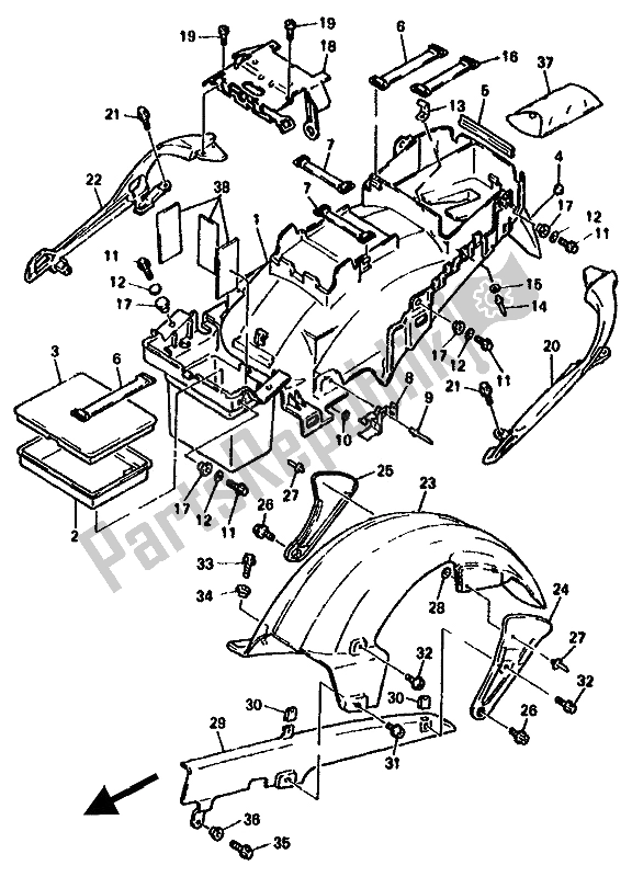 Tutte le parti per il Parafango Posteriore del Yamaha GTS 1000A 1994