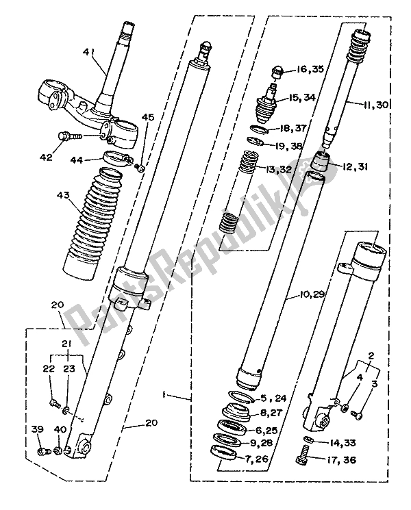 All parts for the Front Fork of the Yamaha TDR 250 1990