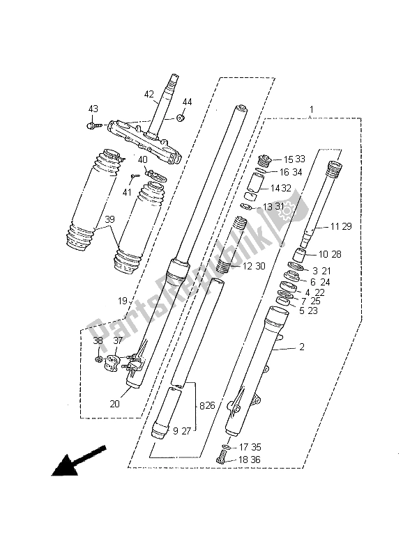 All parts for the Front Fork of the Yamaha XT 600E 2000