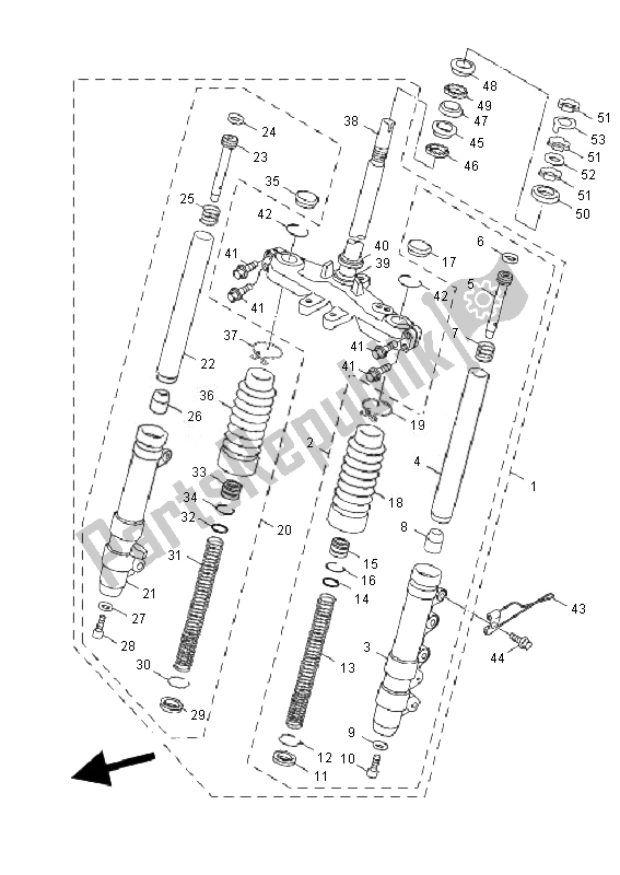 All parts for the Front Fork of the Yamaha YW 125 BWS 2010