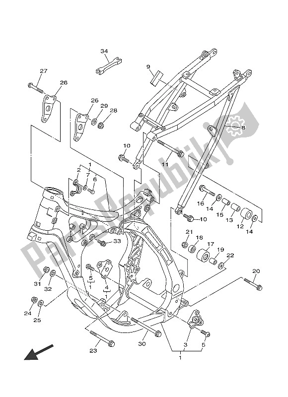 Alle onderdelen voor de Kader van de Yamaha YZ 125 2016