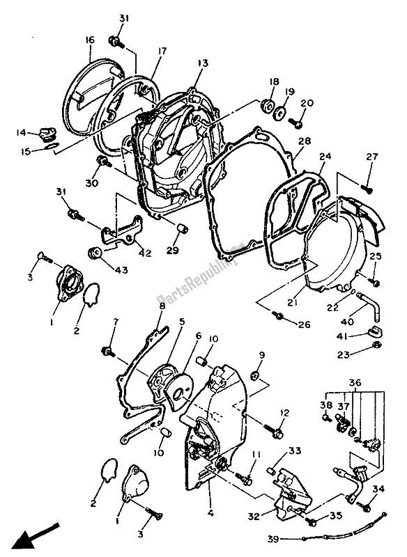 All parts for the Crankcase Cover 1 of the Yamaha FZR 750R 1990