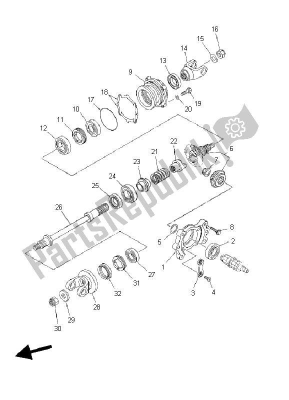 All parts for the Middle Drive Gear of the Yamaha YFM 450F Kodiak 4X4 2003