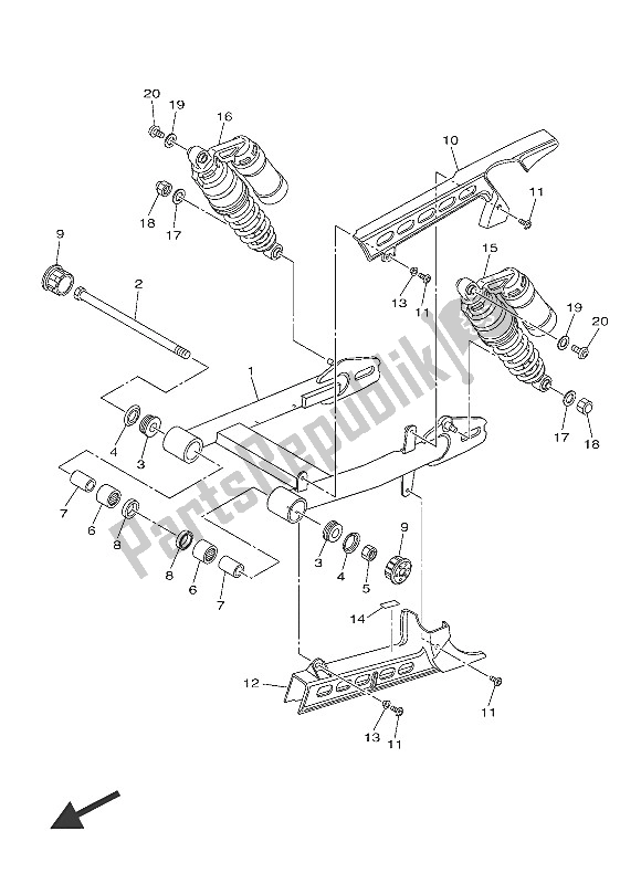 All parts for the Rear Arm & Suspension of the Yamaha XVS 950 CR 60 TH Anniversy 2016