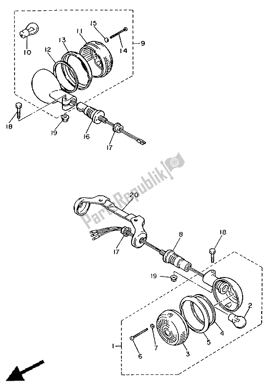 All parts for the Flasher Light of the Yamaha XV 1100 Virago 1992