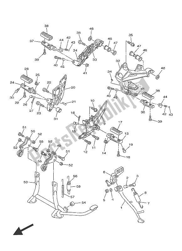 All parts for the Stand & Footrest of the Yamaha FJR 1300A 2016