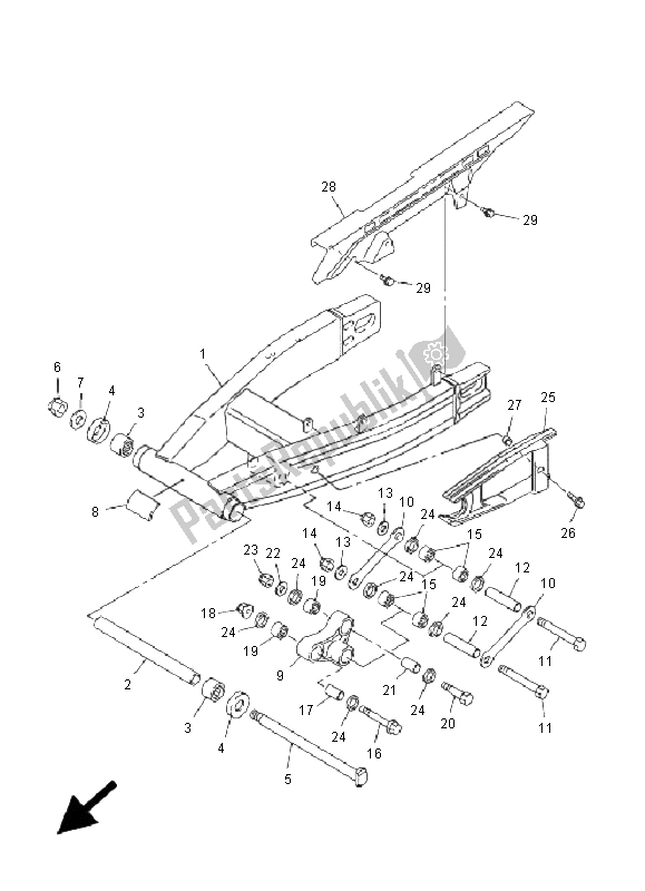 Alle onderdelen voor de Achterste Arm van de Yamaha FZS 1000 Fazer 2001