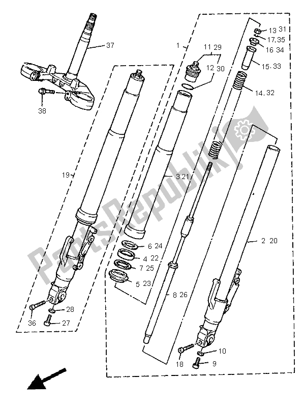All parts for the Front Fork of the Yamaha FZR 1000 1995