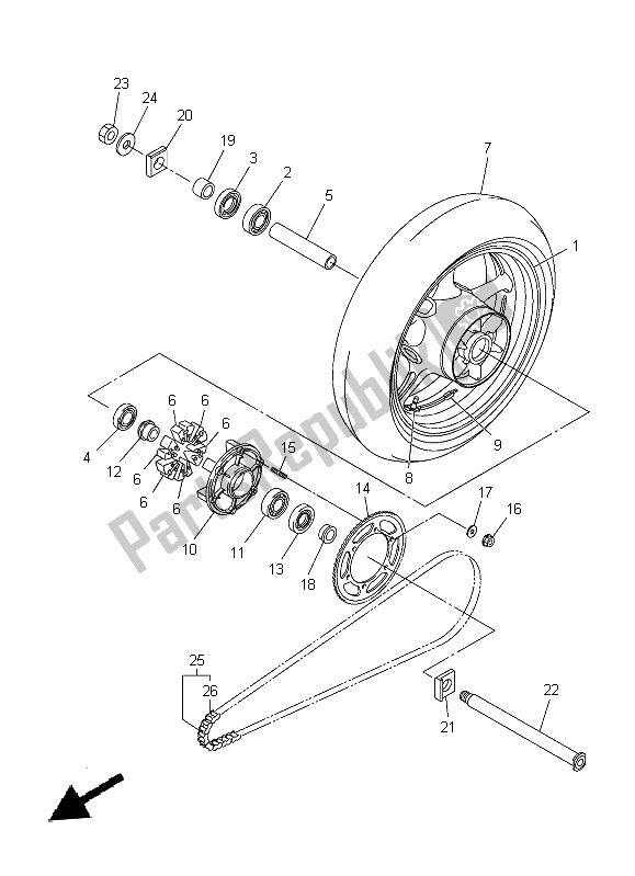 All parts for the Rear Wheel of the Yamaha FZ8 S 800 2014