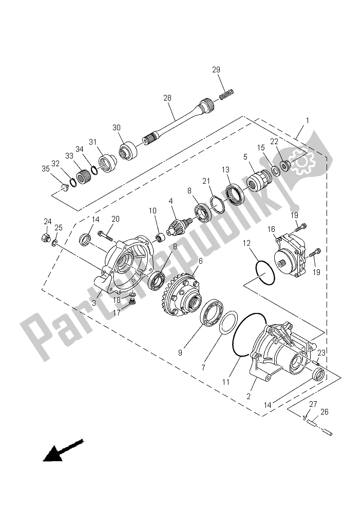 All parts for the Front Differential of the Yamaha YFM 550 Fwad Grizzly 2015