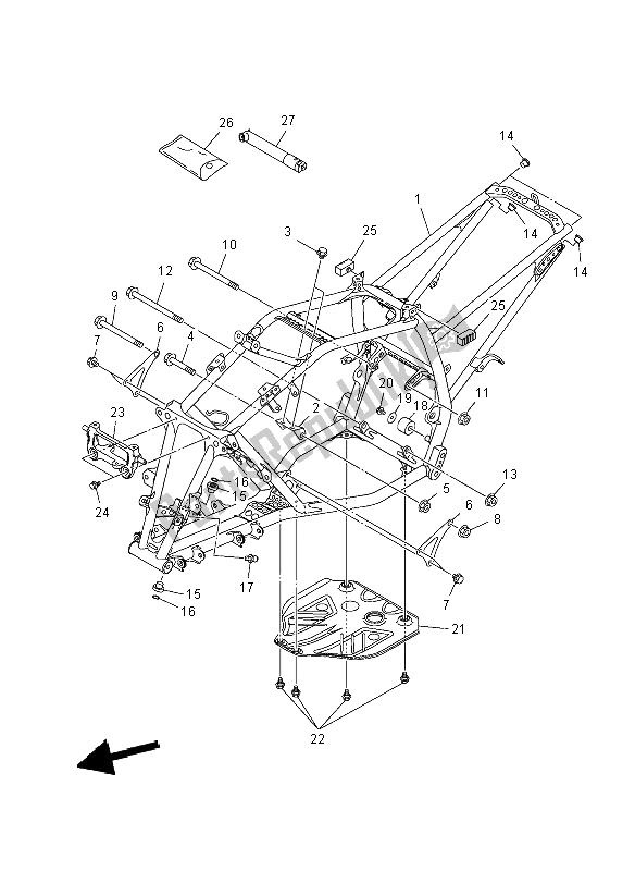 All parts for the Frame of the Yamaha YFM 250R 2012